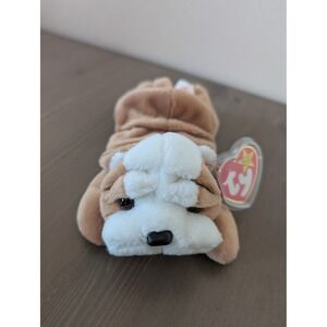Ty Beanie Babies Wrinkles the Bulldog Tan White Plush Dog Puppy Stuffy Toy